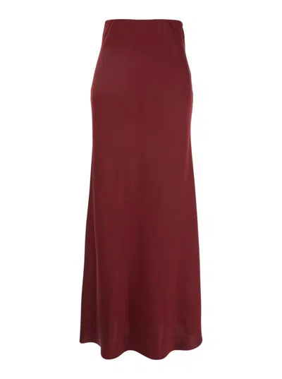 Plain Bordeaux Long Skirt In Red