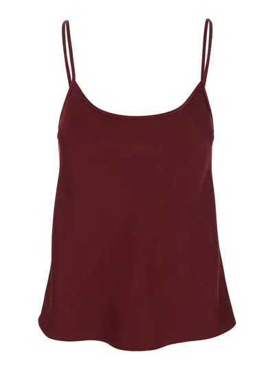 Plain Bordeaux Top With Spaghetti Straps In Satin Woman In Red