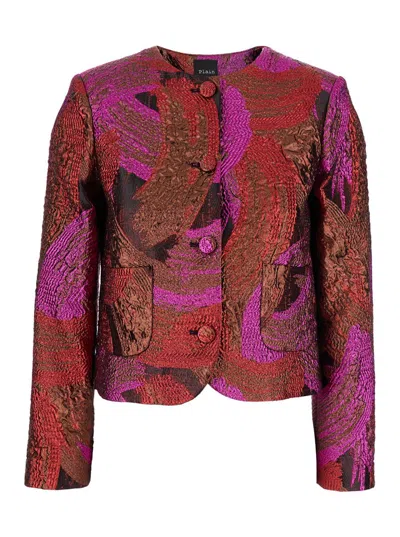 Plain Broccato Lurex Collarless Jacket In Pink