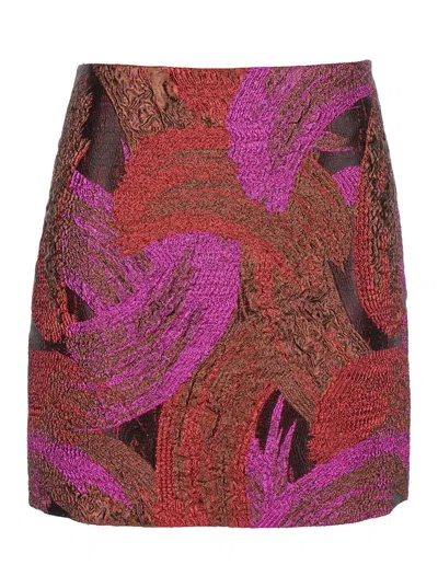 Plain Broccato Lurex Skirt In Pink