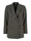 Plain Brown Double-breasted Jacket With Check Motif In Tech Fabric Woman