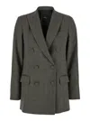 Plain Brown Double-breasted Jacket With Check Motif In Tech Fabric Woman In Grey