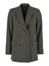 Plain Brown Double-breasted Jacket With Check Motif In Tech Fabric Woman In Brown