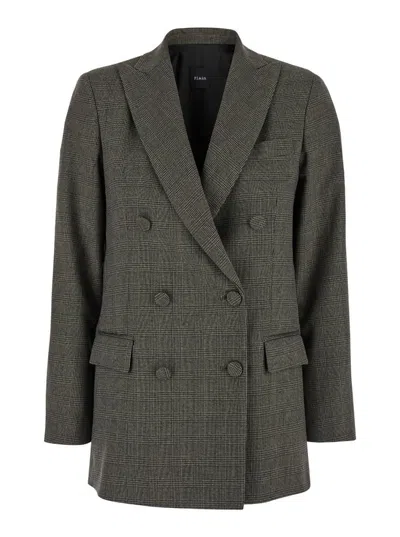 PLAIN BROWN DOUBLE-BREASTED JACKET WITH CHECK MOTIF IN TECH FABRIC WOMAN