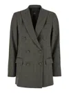 Plain Brown Double-breasted Jacket With Check Motif In Tech Fabric Woman In Brown