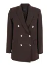 Plain Brown Double-breasted Jacket With Peak Revers In Wool Blend Woman In Brown