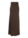 Plain Brown Long Skirt With Volant Detail At The End In Satin Woman In Brown