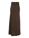 Plain Brown Long Skirt With Volant Detail At The End In Satin Woman In Brown