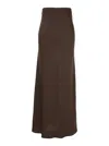 Plain Brown Long Skirt With Volant Detail At The End In Satin Woman