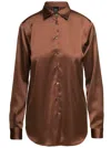 PLAIN BROWN LONG-SLEEVED BLOUSE AND BUTTON FASTENING IN SATIN WOMAN