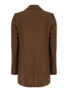 Plain Brown Open Jacket With Shawl Collar In Linen And Viscose Woman