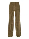 Plain Brown Pants With Concealed Closure In Courduroy Woman In Brown