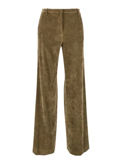 PLAIN BROWN PANTS WITH CONCEALED CLOSURE IN COURDUROY WOMAN