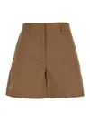 Plain Brown Shorts With Belt Loops In Cotton Woman