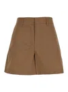 Plain Brown Shorts With Belt Loops In Cotton Woman In Beige