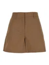 Plain Brown Shorts With Belt Loops In Cotton Woman In Brown