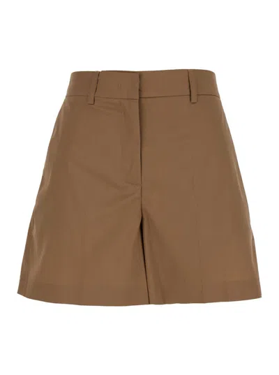 Plain Brown Shorts With Belt Loops In Cotton Woman