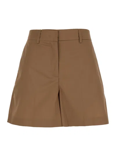 Plain Brown Shorts With Belt Loops In Cotton Woman In Beige