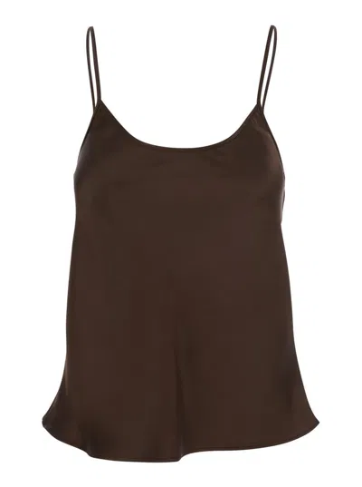 Plain Brown Top With Spaghetti Straps In Satin Woman