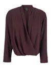 Plain Bordeaux Blouse With Front Neckline And Ruffles In Fabric Woman In Brown