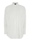 Plain White Shirt With Classic Collar And Curved Hem In Cotton Woman In White
