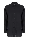 PLAIN BLACK SHIRT WITH BUTTONS IN LINEN WOMAN