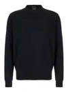 Plain Dark Blue Crewneck Sweater In Merino Wool And Silk Blend Man In Black