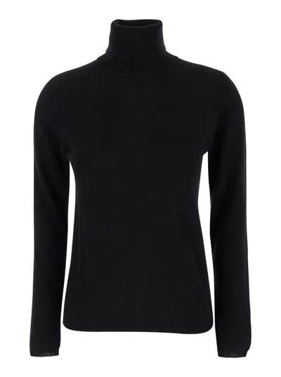 Plain Cashmere High Neck 12 Gauge In Black