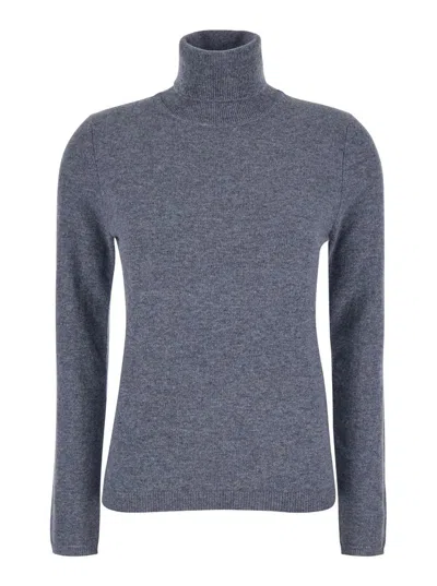 Plain Cashmere High Neck 12 Gauge In Grey