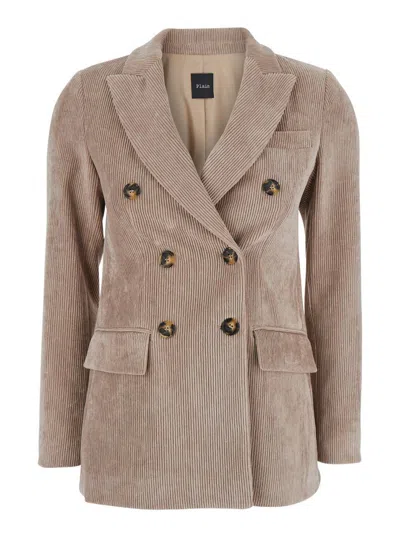 PLAIN BEIGE DOUBLE-BREASTED JACKET WITH PEAK REVERS