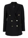 Plain Black Double-breasted Jacket With Golden Buttons In Cady Woman In Black