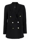 Plain Black Double-breasted Jacket With Golden Buttons In Cady Woman In Black