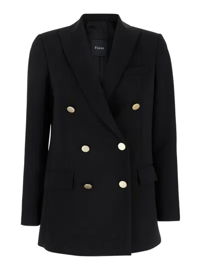 PLAIN BLACK DOUBLE-BREASTED JACKET WITH GOLDEN BUTTONS