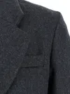 Plain Grey Single-breasted Long Coat With Notched Revers In Fabric Woman In Grey