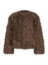 Plain Collarless Lamb Fur Jacket In Brown