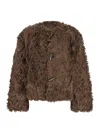 Plain Collarless Lamb Fur Jacket In Brown