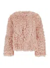 Plain Collarless Lamb Fur Jacket In Pink