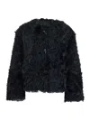 Plain Collarless Lamb Fur Jacket In Black