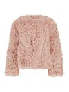 Plain Collarless Lamb Fur Jacket In Pink