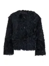 Plain Collarless Lamb Fur Jacket In Black