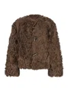Plain Collarless Lamb Fur Jacket In Brown