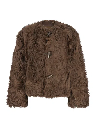 PLAIN PLAIN COLLARLESS LAMB FUR JACKET