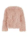 Plain Collarless Lamb Fur Jacket In Gold