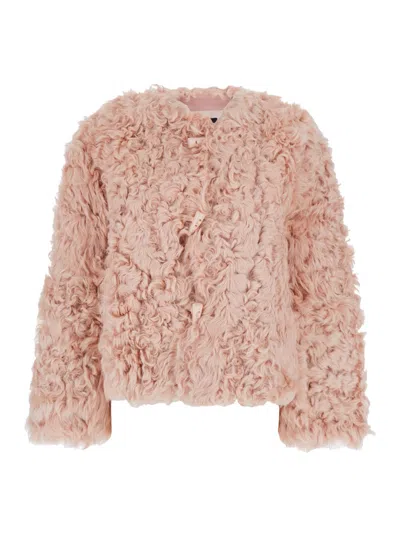 PLAIN PLAIN COLLARLESS LAMB FUR JACKET