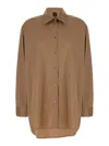 PLAIN OVERSIZED BROWN SHIRT IN COTTON WOMAN