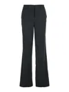 Plain Grey Pants With Belt Loops And All-over Striped Motif In Black