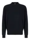 Plain Dark Blue Crewneck Sweater In Merino Wool And Silk Blend Man In Blue