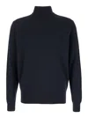Plain Dark Blue Turtleneck Sweater In Merino Wool And Silk Blend Man In Blue