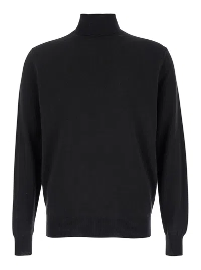 PLAIN BLACK TURTLENECK SWEATER IN MERINO WOOL AND SILK BLEND MAN