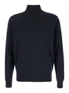 Plain Dark Blue Turtleneck Sweater In Merino Wool And Silk Blend Man In Blue